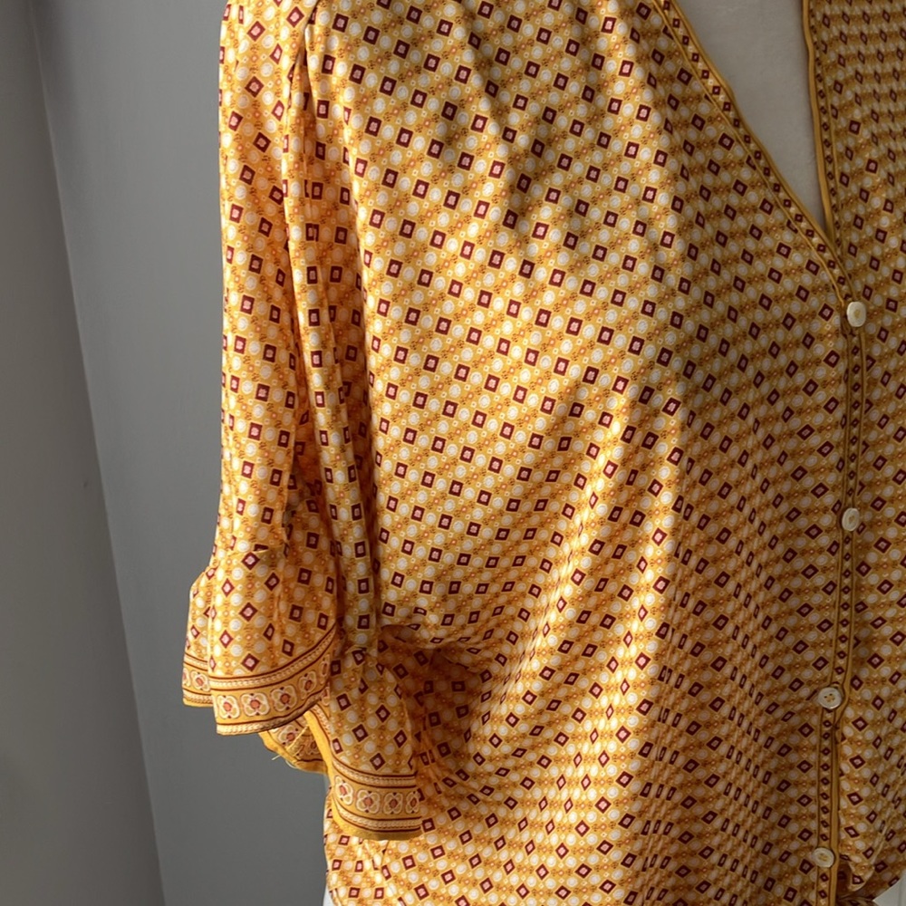 Gold yellow tie waist blouse top S - Picture 3 of 9
